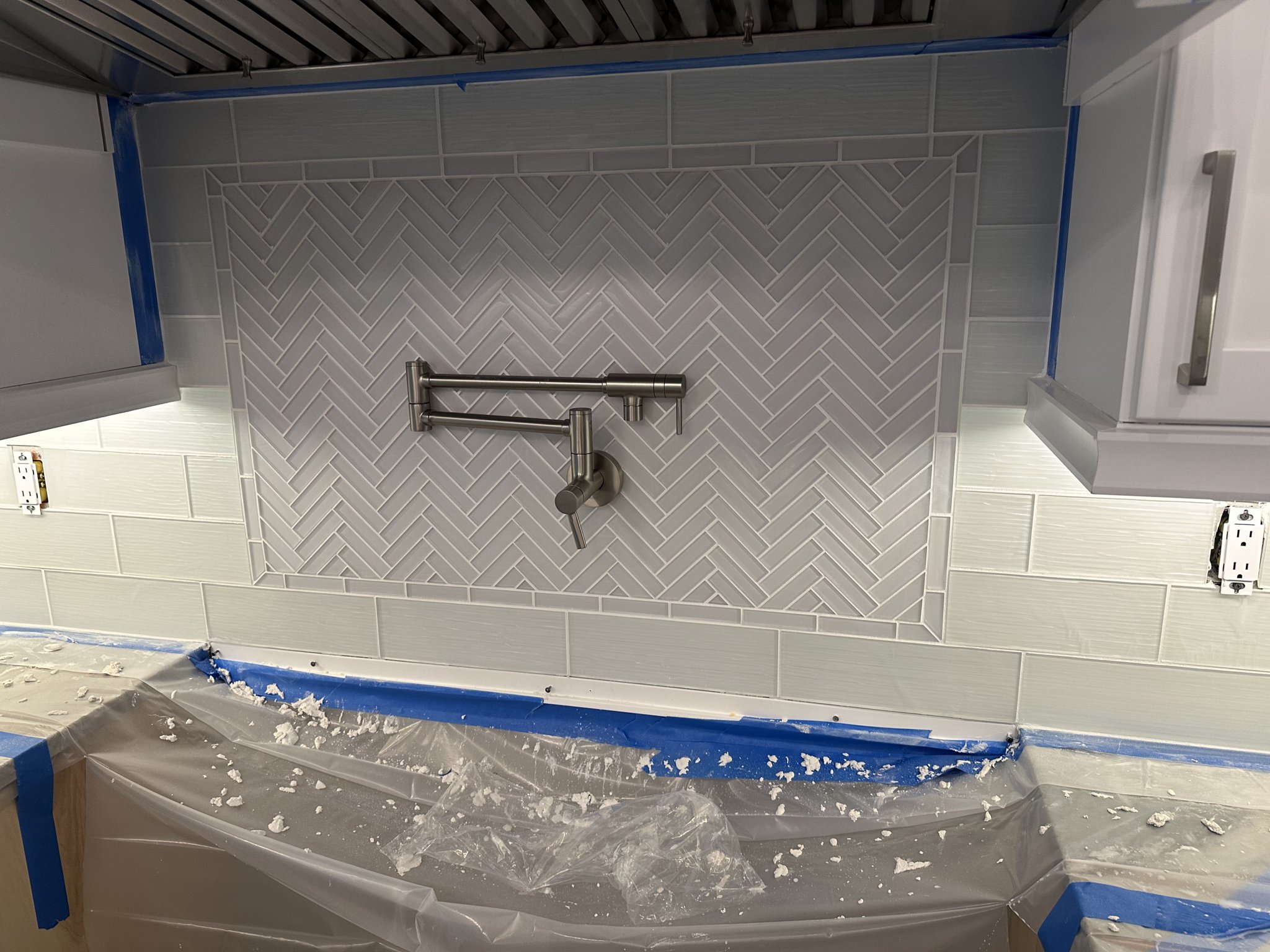 Bathroom remodel rough-in, rain shower, pot filler and water heater.