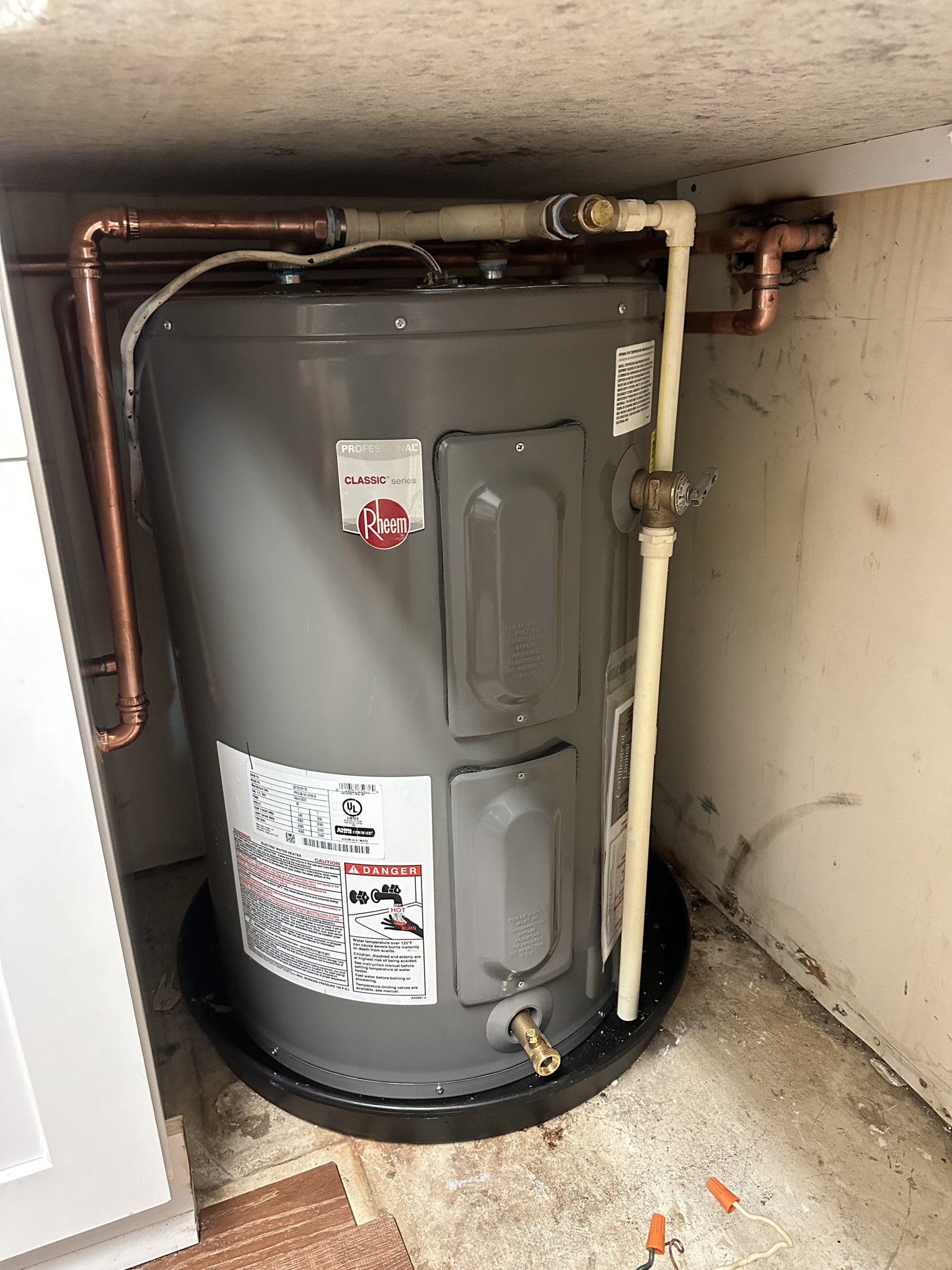 Water heater replacement and full bathroom remodel.