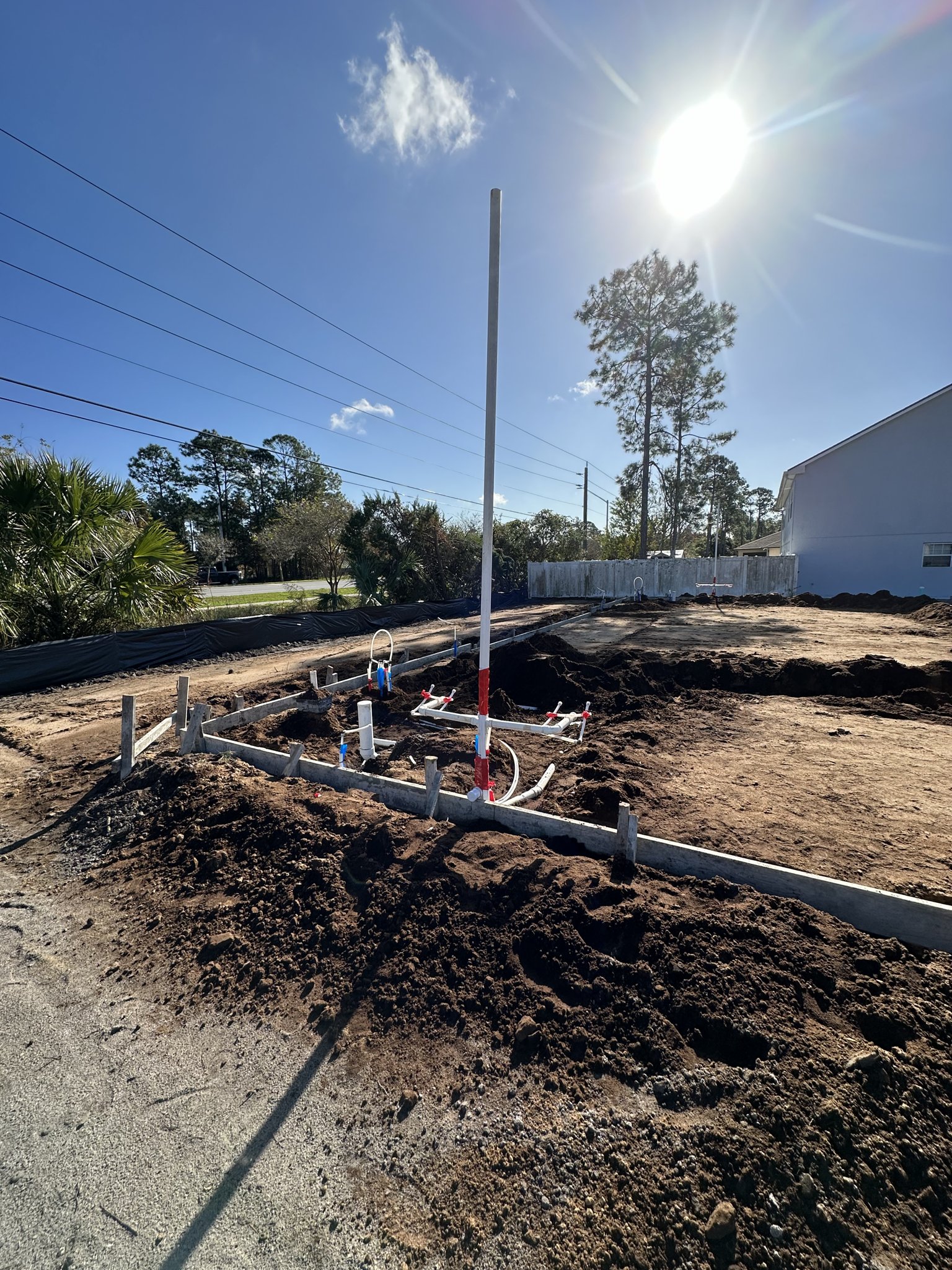 New-construction underground plumbing rough-in.