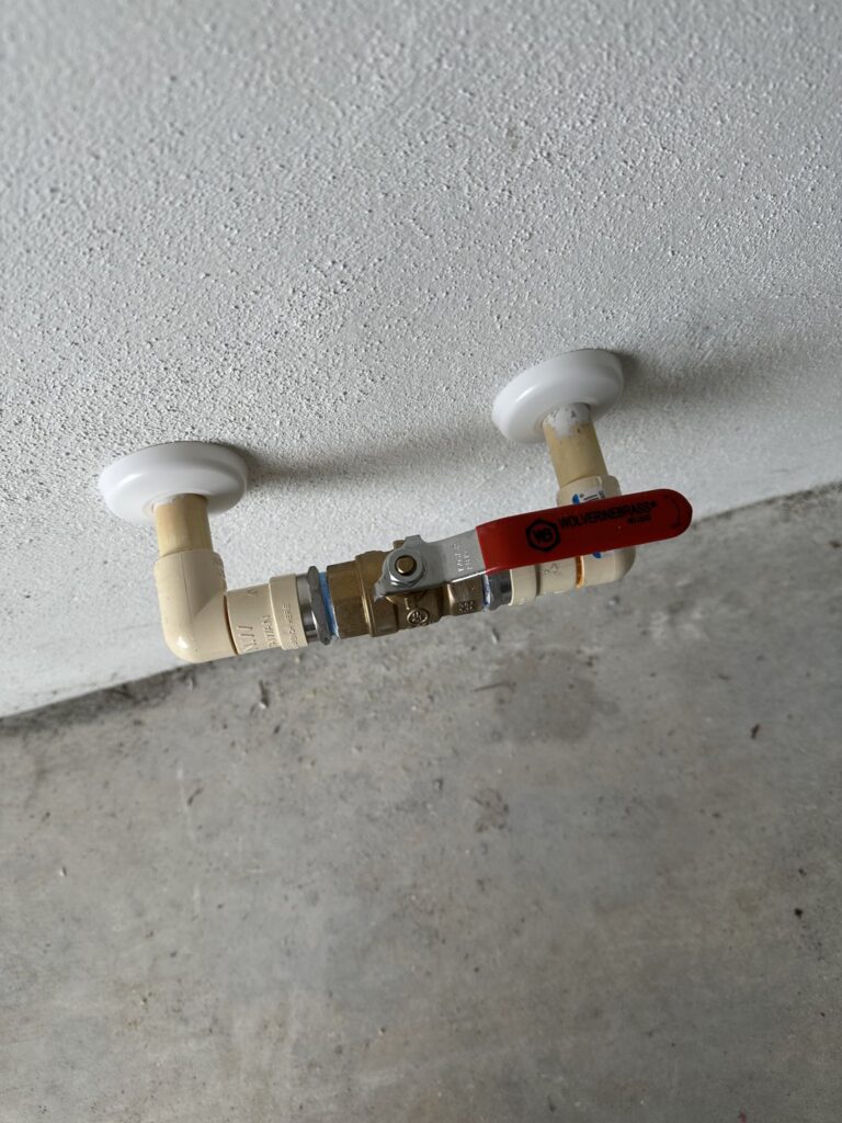 Main water shut-off ball valve with red lever handle
